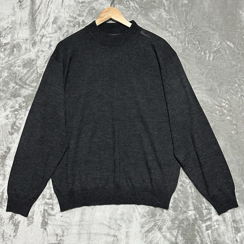 Vintage Joseph & Lyman Sweater Mens Size L Gray Mock Neck Extra Fine Merino Wool